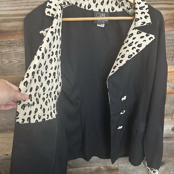 VTG Victoria Ashley Black Double Breasted Blazer 9/10 with Cheetah Collar Cuffs - Picture 7 of 10